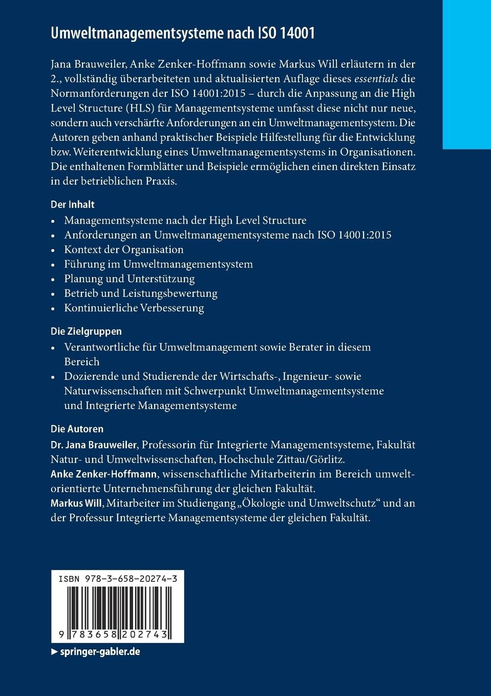 Rückseitencover Umweltmanagementsysteme nach ISO 14001