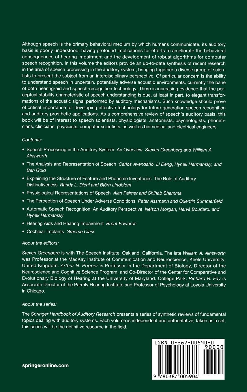 Rückseitencover Speech Processing in the Auditory System