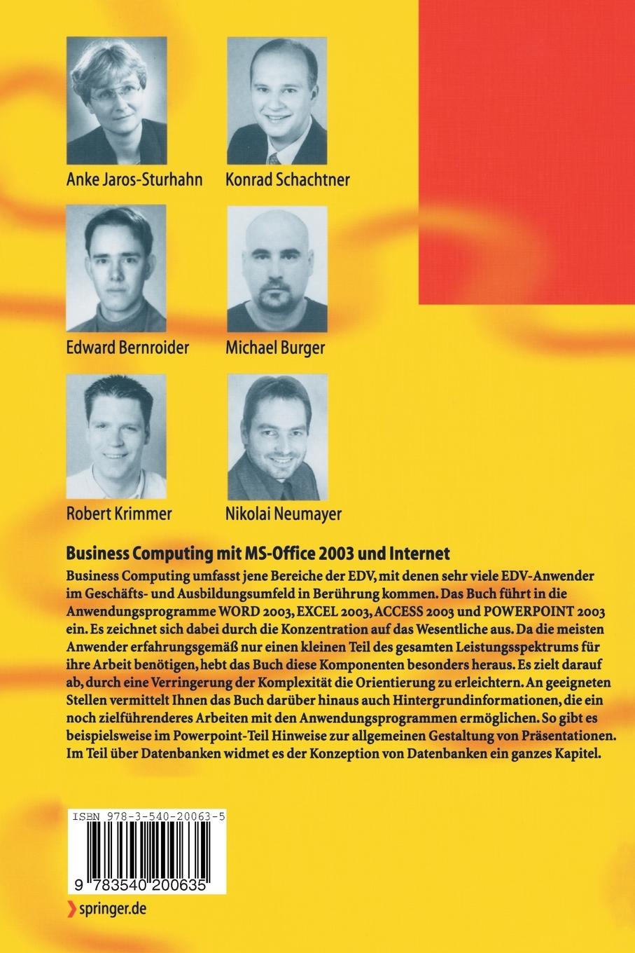Rückseitencover Business Computing mit MS-Office 2003 und Internet