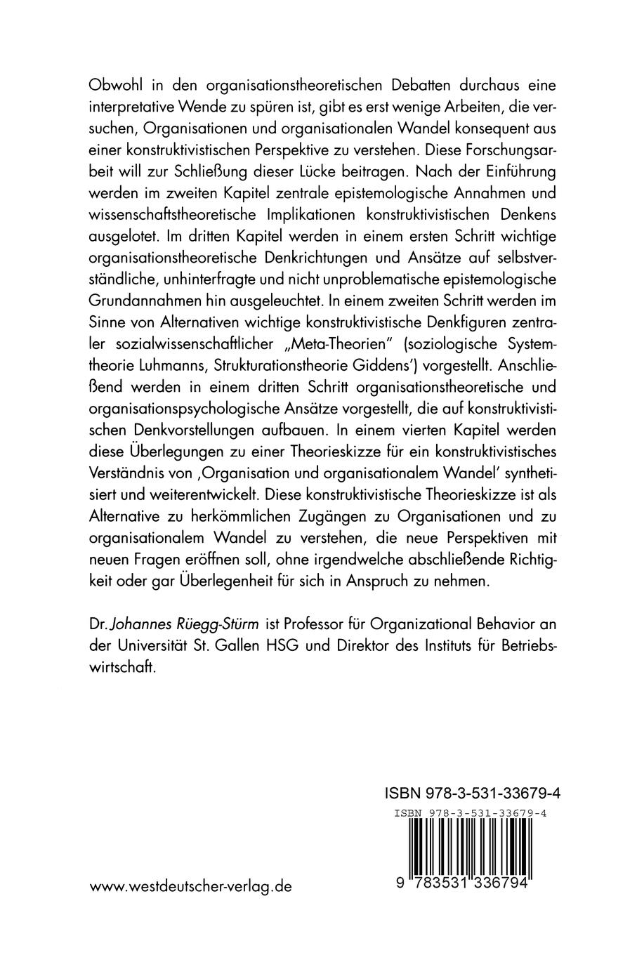 Rückseitencover Organisation und organisationaler Wandel