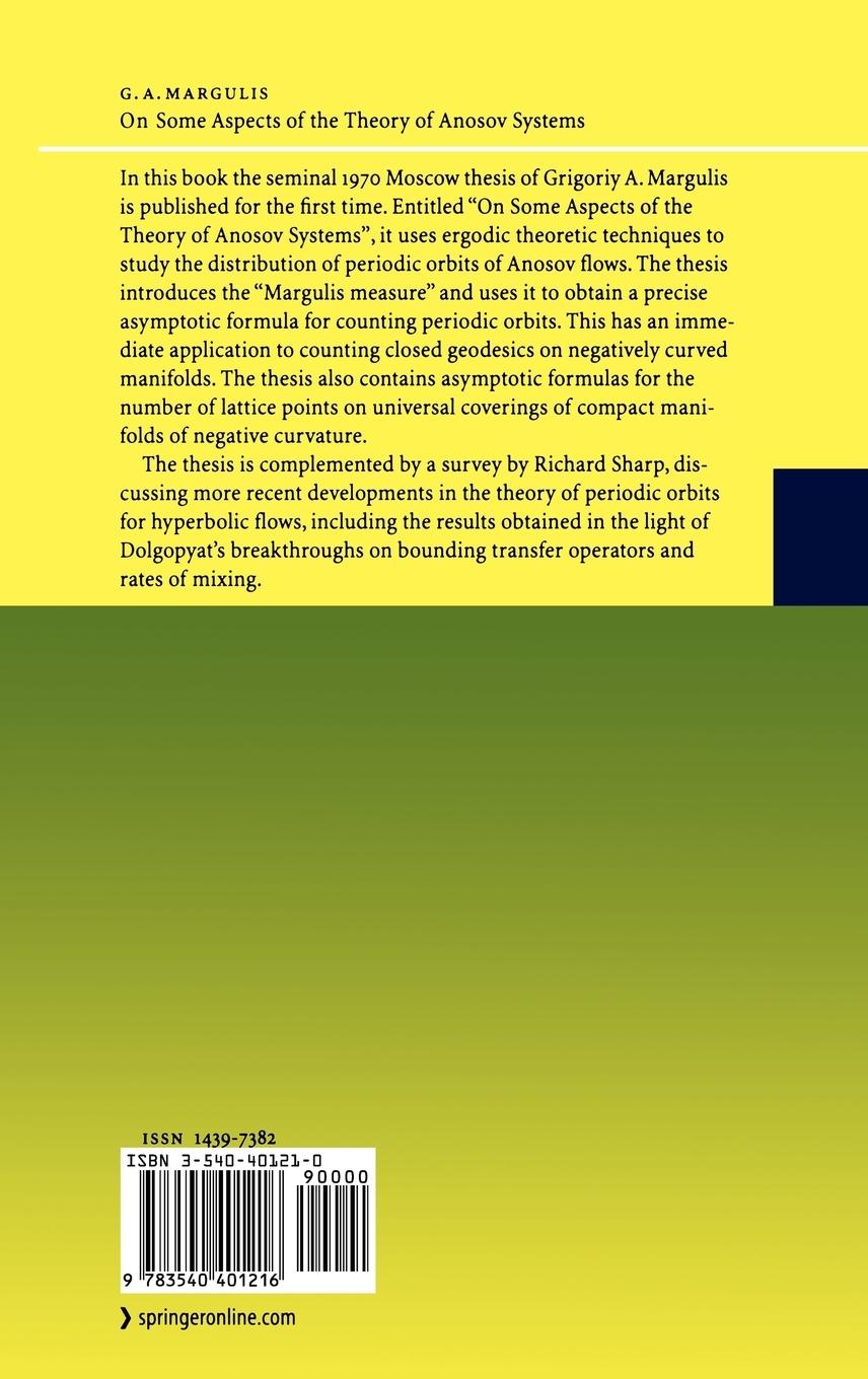 Rückseitencover On Some Aspects of the Theory of Anosov Systems