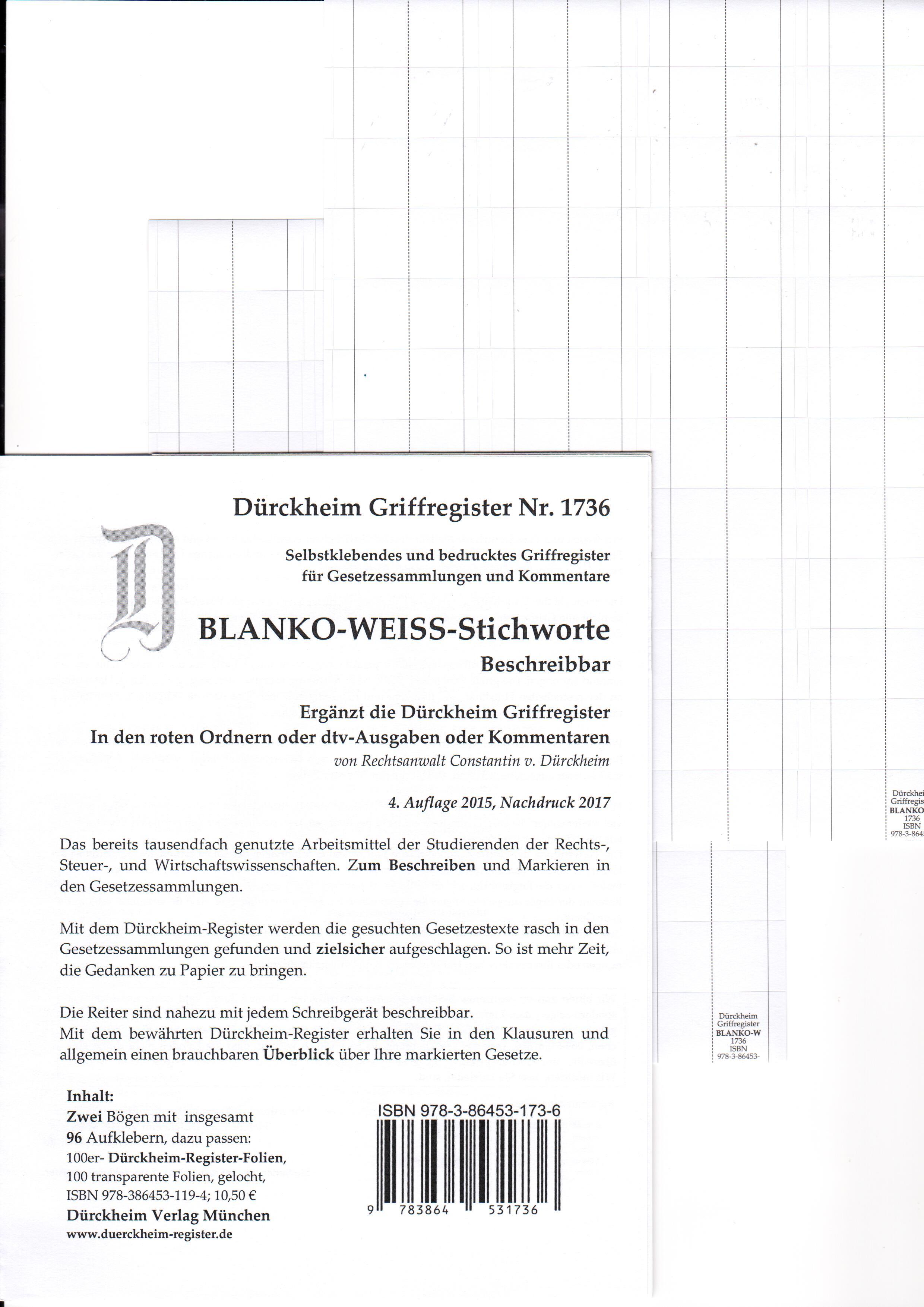 Vorderes Coverbild DürckheimRegister® BLANKO: WEISS-GROSS Beschreibbar