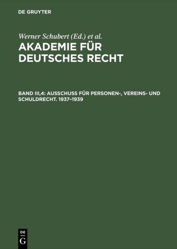 Vorderes Coverbild Ausschuß für Personen-, Vereins- und Schuldrecht. 1937-1939