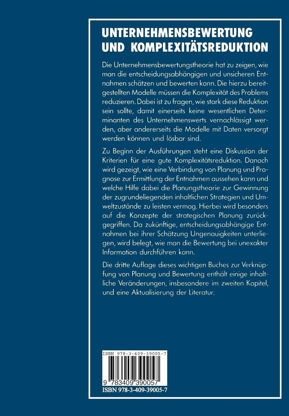 Rückseitencover Unternehmensbewertung und Komplexitätsreduktion