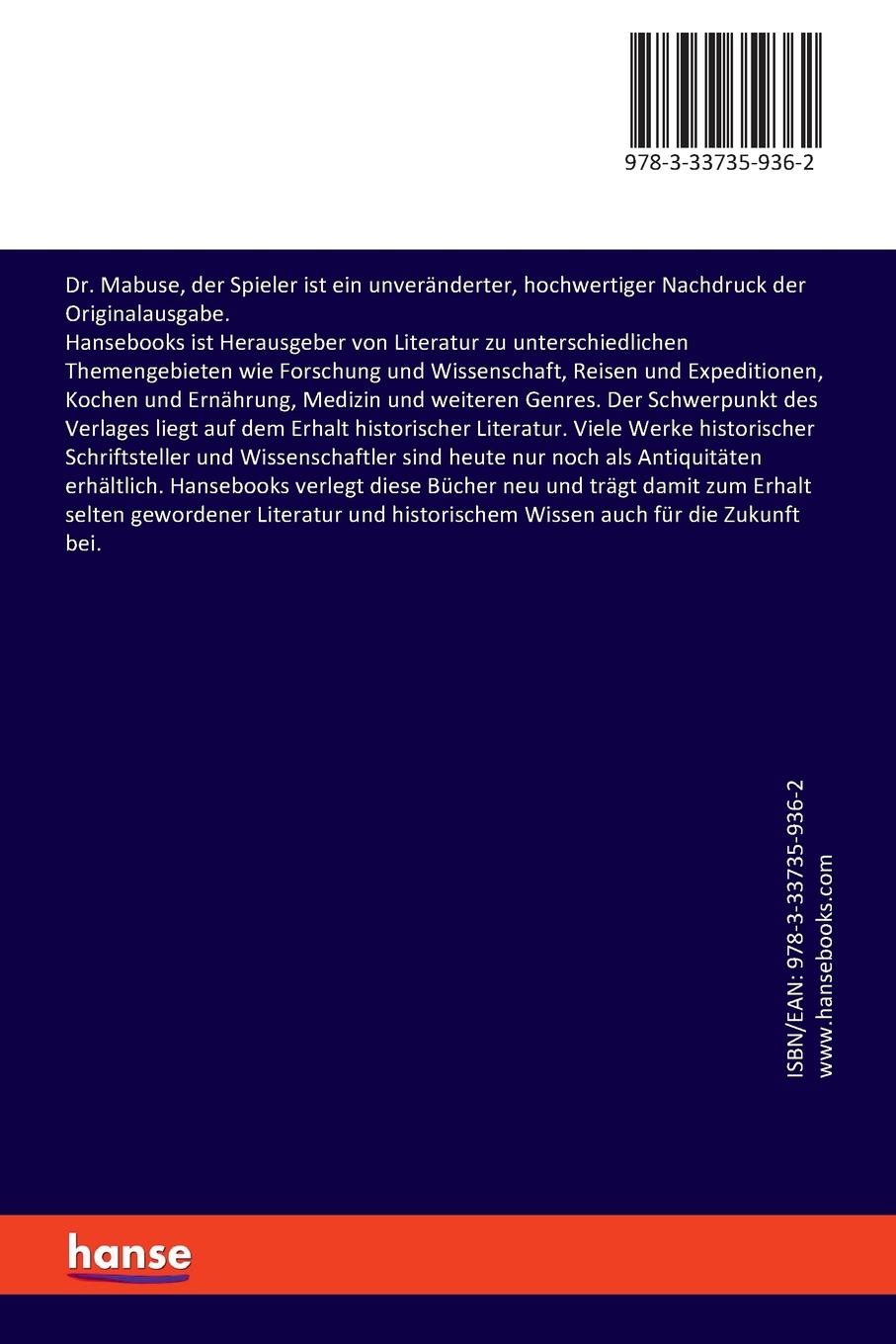 Rückseitencover Dr. Mabuse, der Spieler