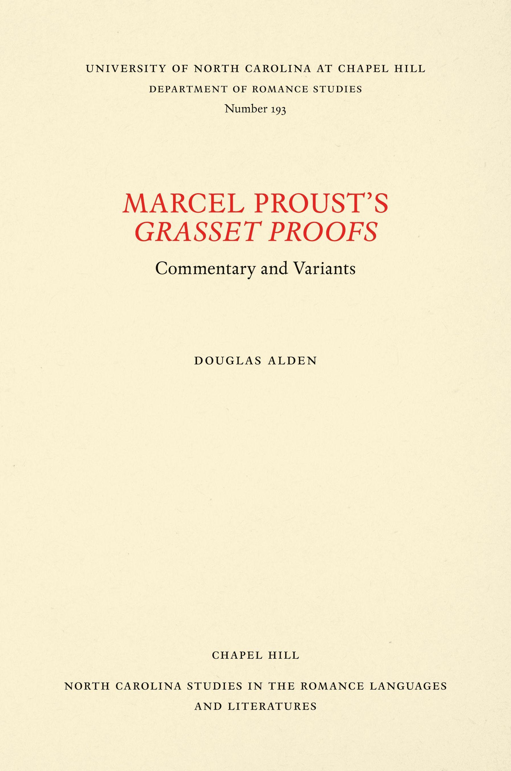 Vorderes Coverbild Marcel Proust's Grasset Proofs