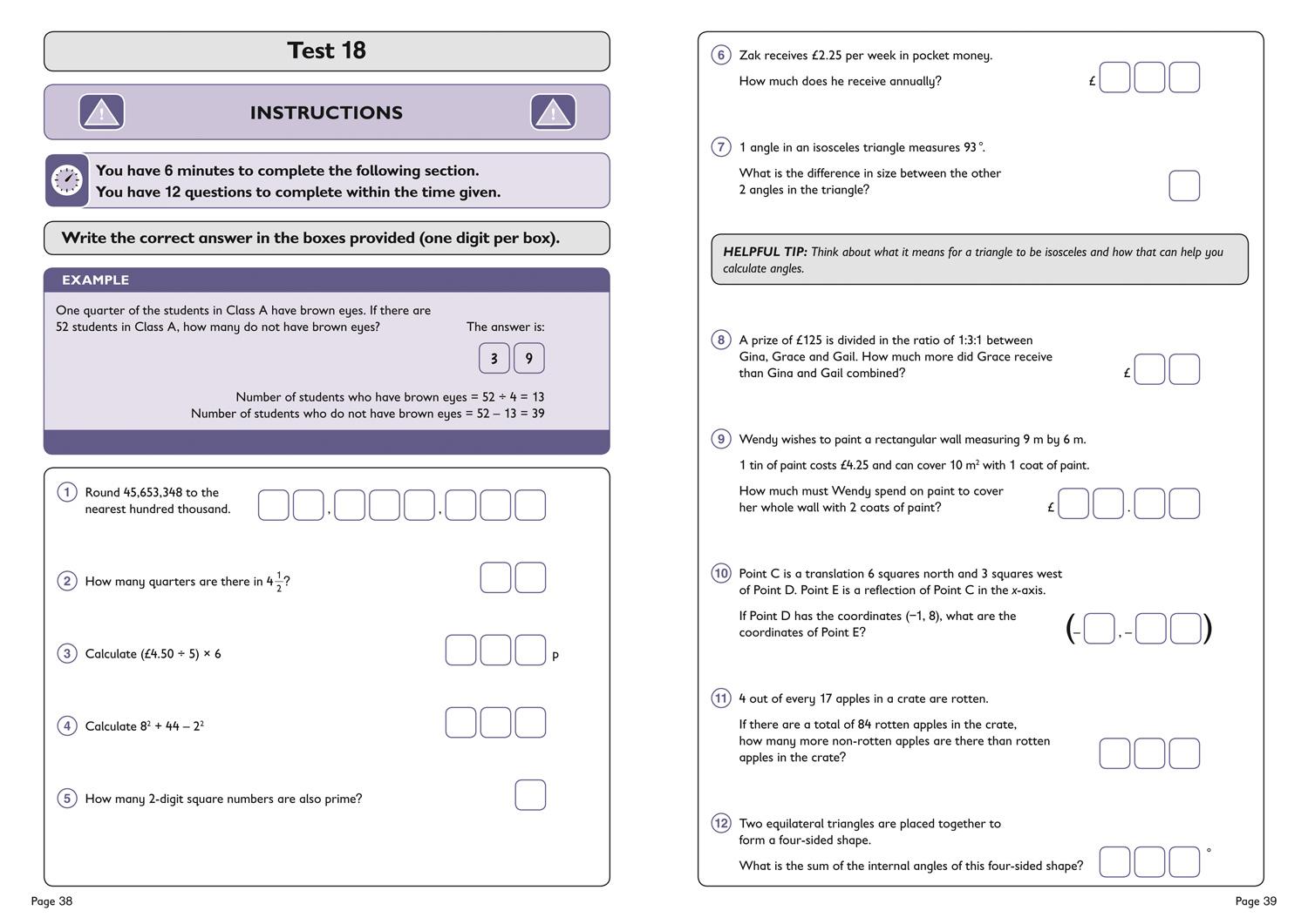 Beispielinhalt (Bild) 11+ Arithmetic Practice Workbook
