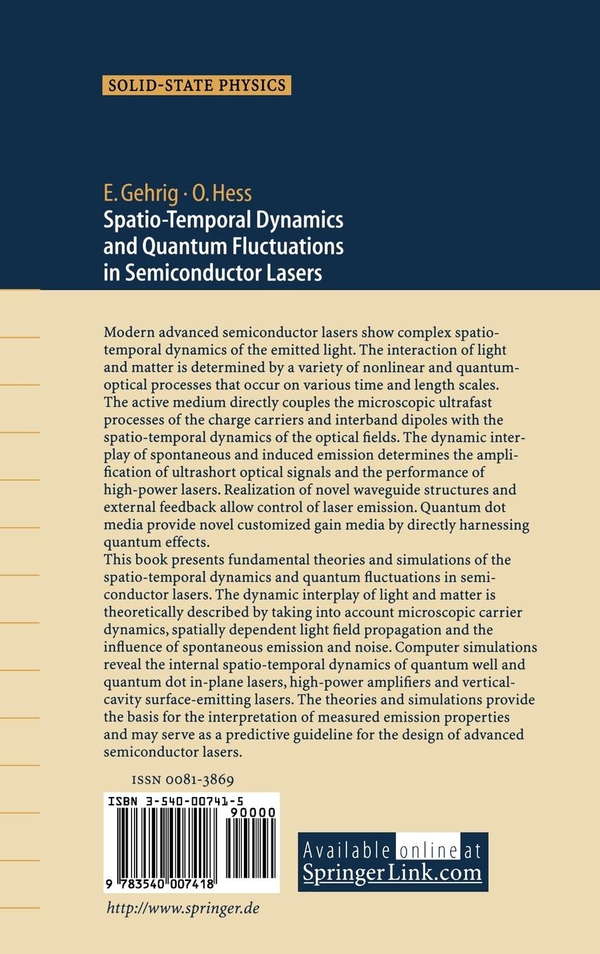 Rückseitencover Spatio-Temporal Dynamics and Quantum Fluctuations in Semiconductor Lasers