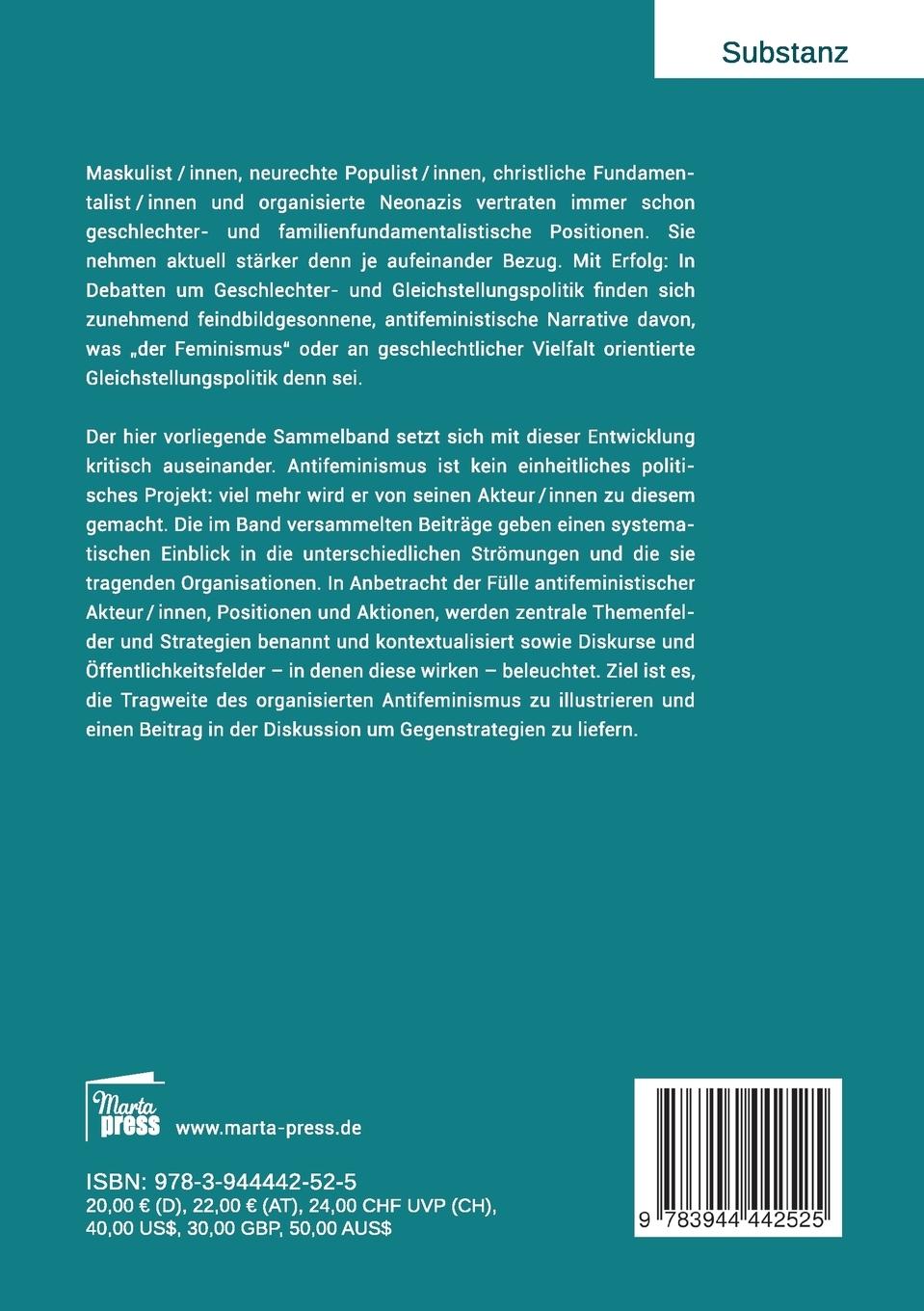 Rückseitencover Antifeminismus in Bewegung