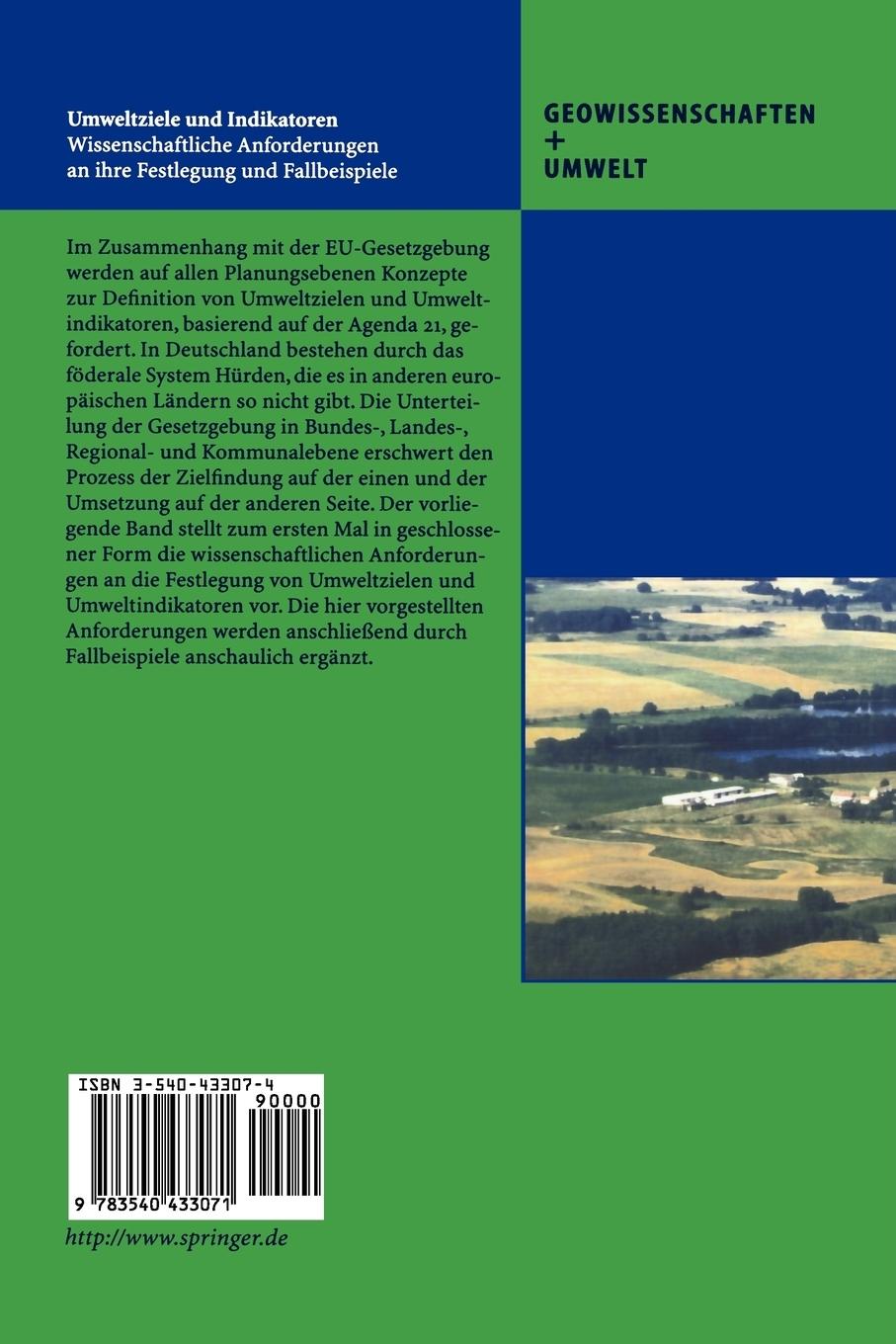 Rückseitencover Umweltziele und Indikatoren