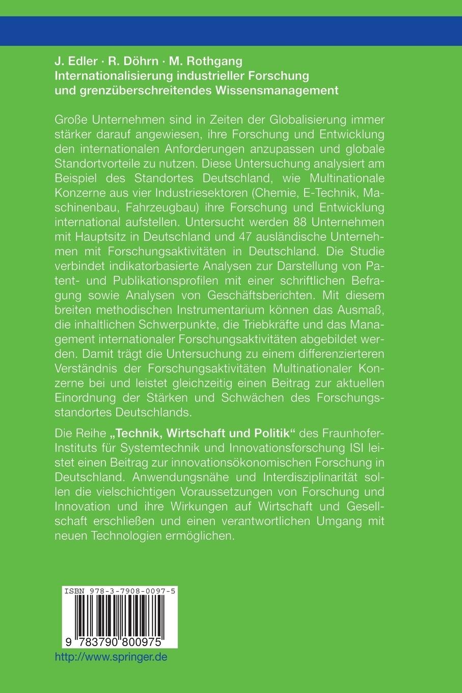 Rückseitencover Internationalisierung industrieller Forschung und grenzüberschreitendes Wissensmanagement