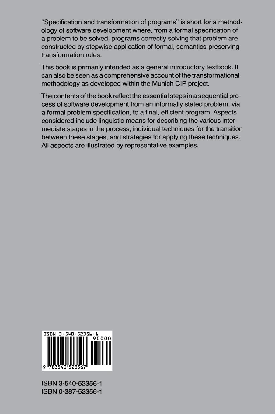 Rückseitencover Specification and Transformation of Programs