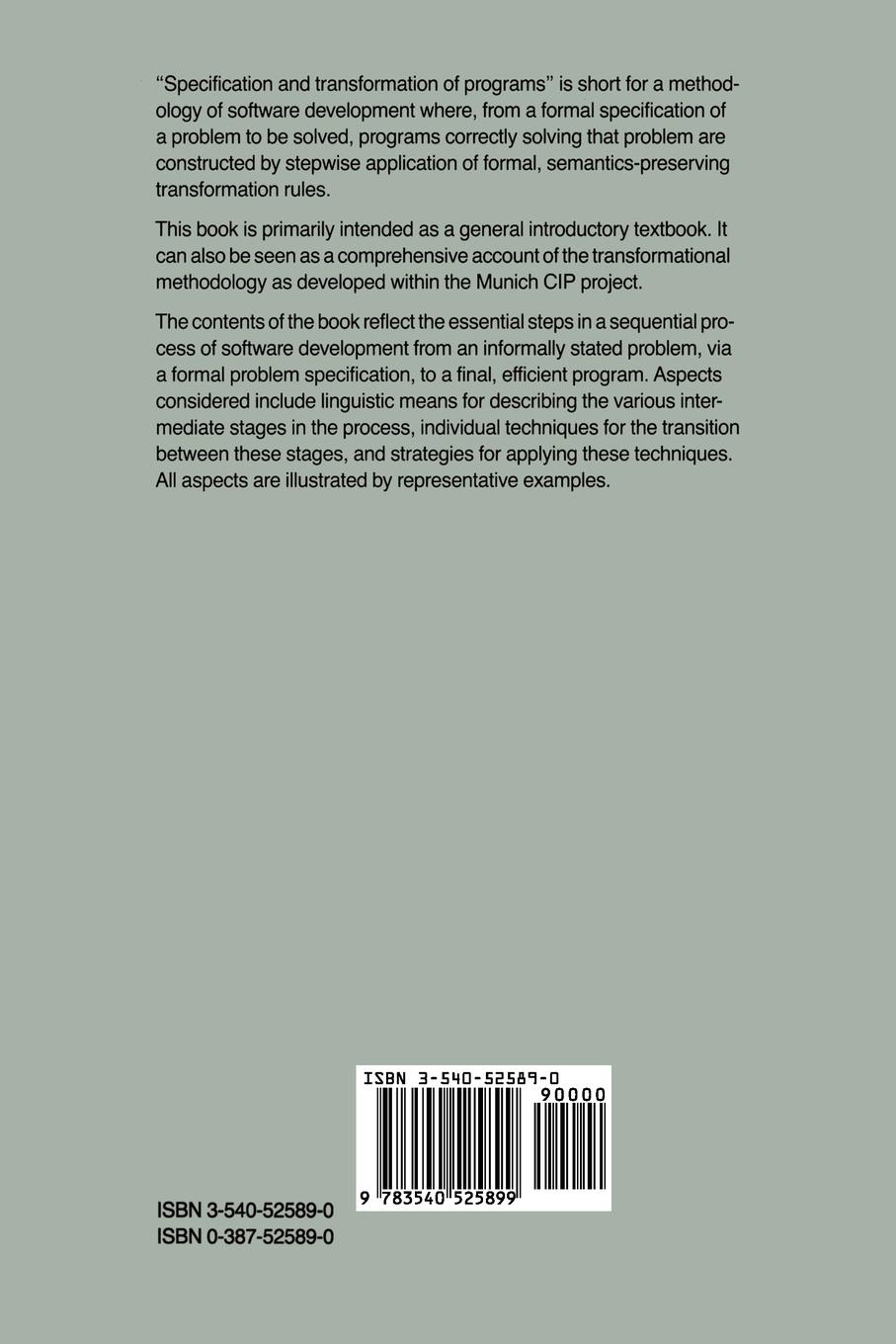 Rückseitencover Specification and Transformation of Programs