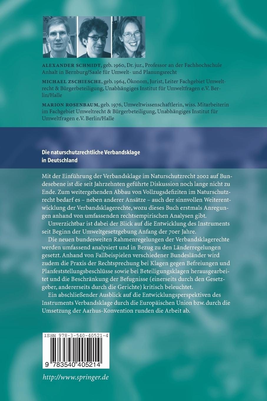 Rückseitencover Die naturschutzrechtliche Verbandsklage in Deutschland