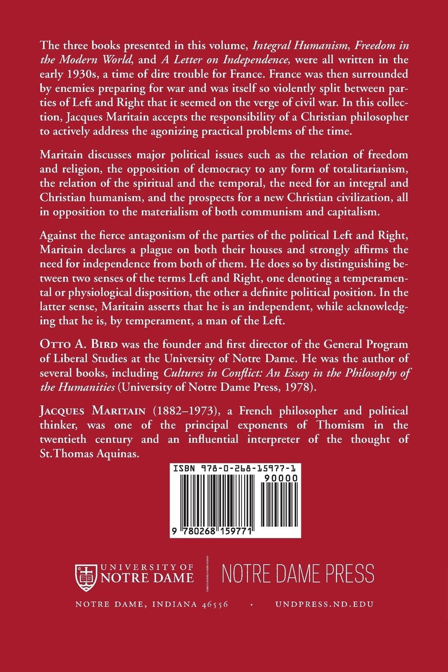 Rückseitencover Integral Humanism, Freedom in the Modern World, and A Letter on Independence, Revised Edition