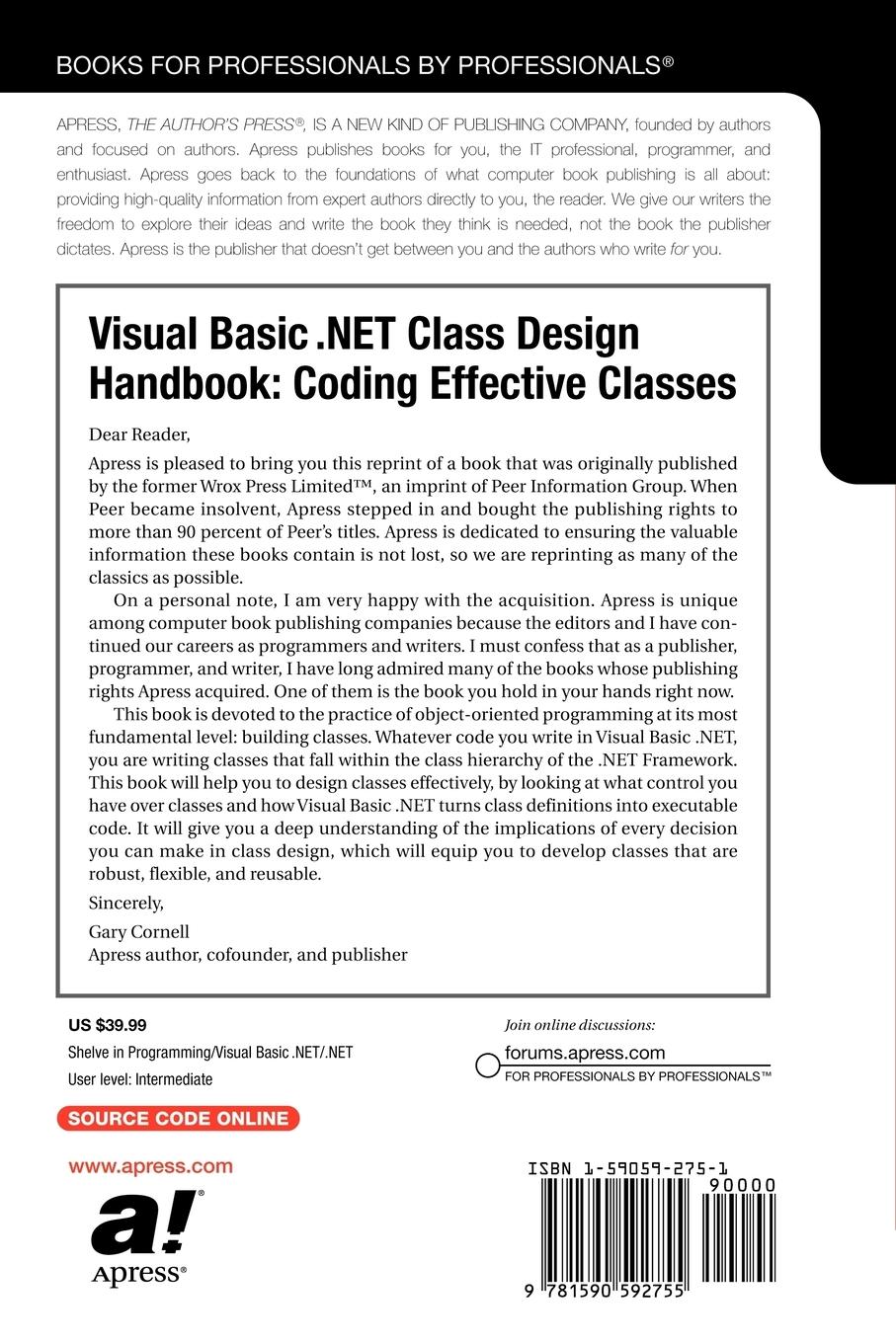 Rückseitencover Visual Basic .NET Class Design Handbook