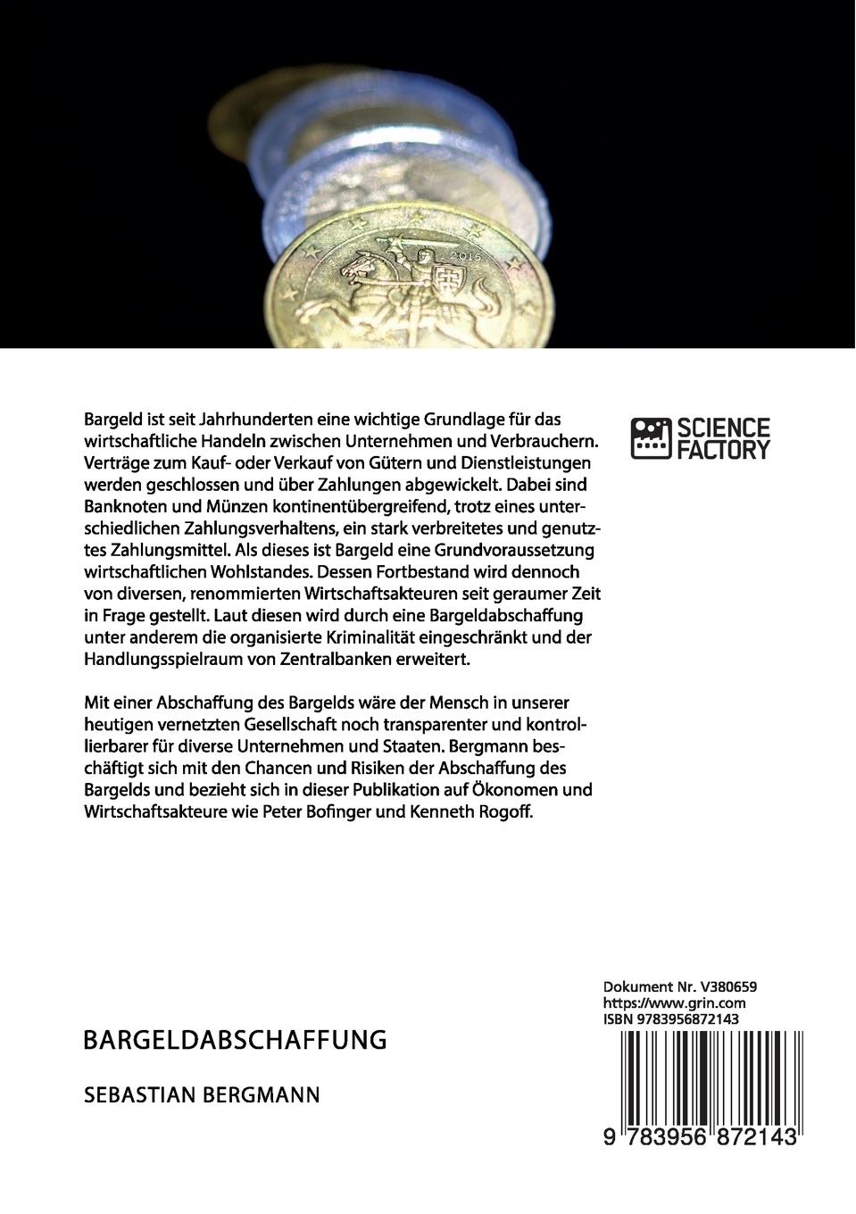 Rückseitencover Bargeldabschaffung. Chancen und Risiken auf internationaler Ebene