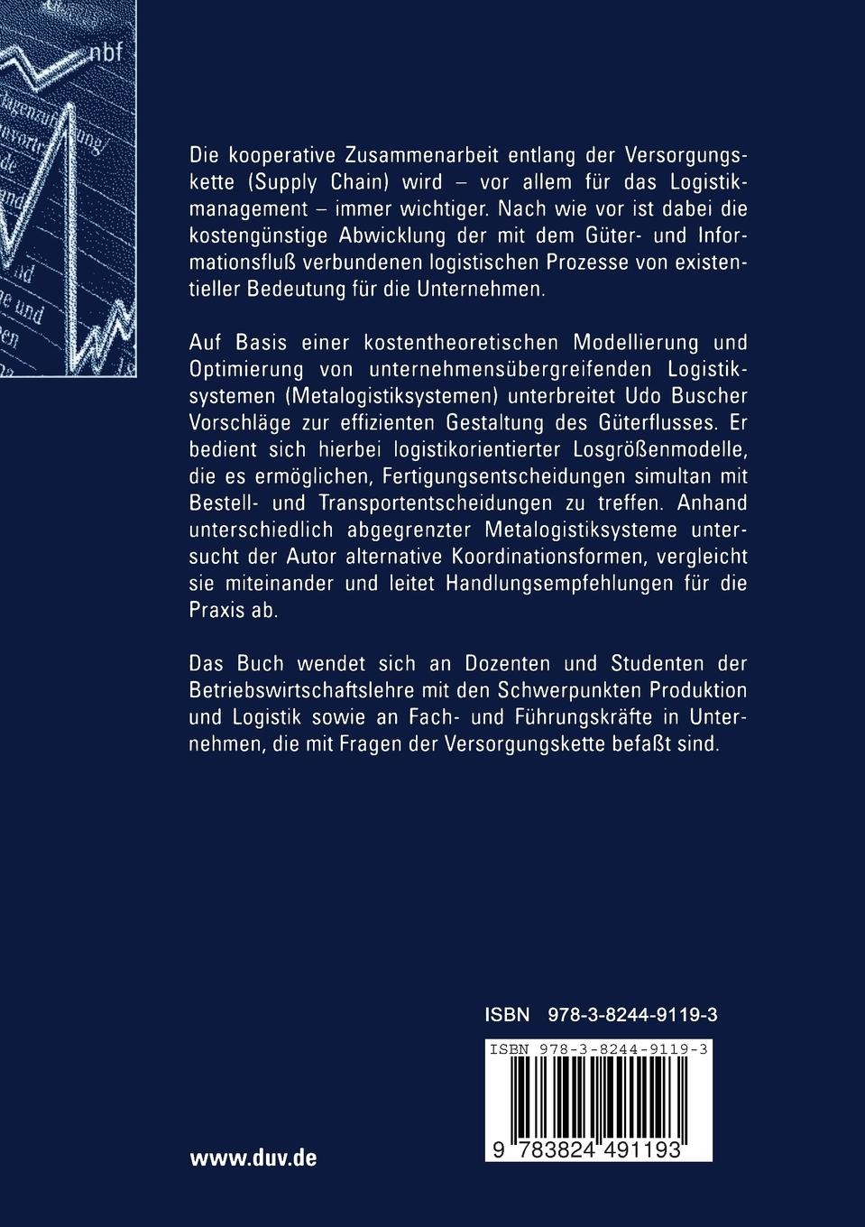 Rückseitencover Kostenorientiertes Logistikmanagement in Metalogistiksystemen
