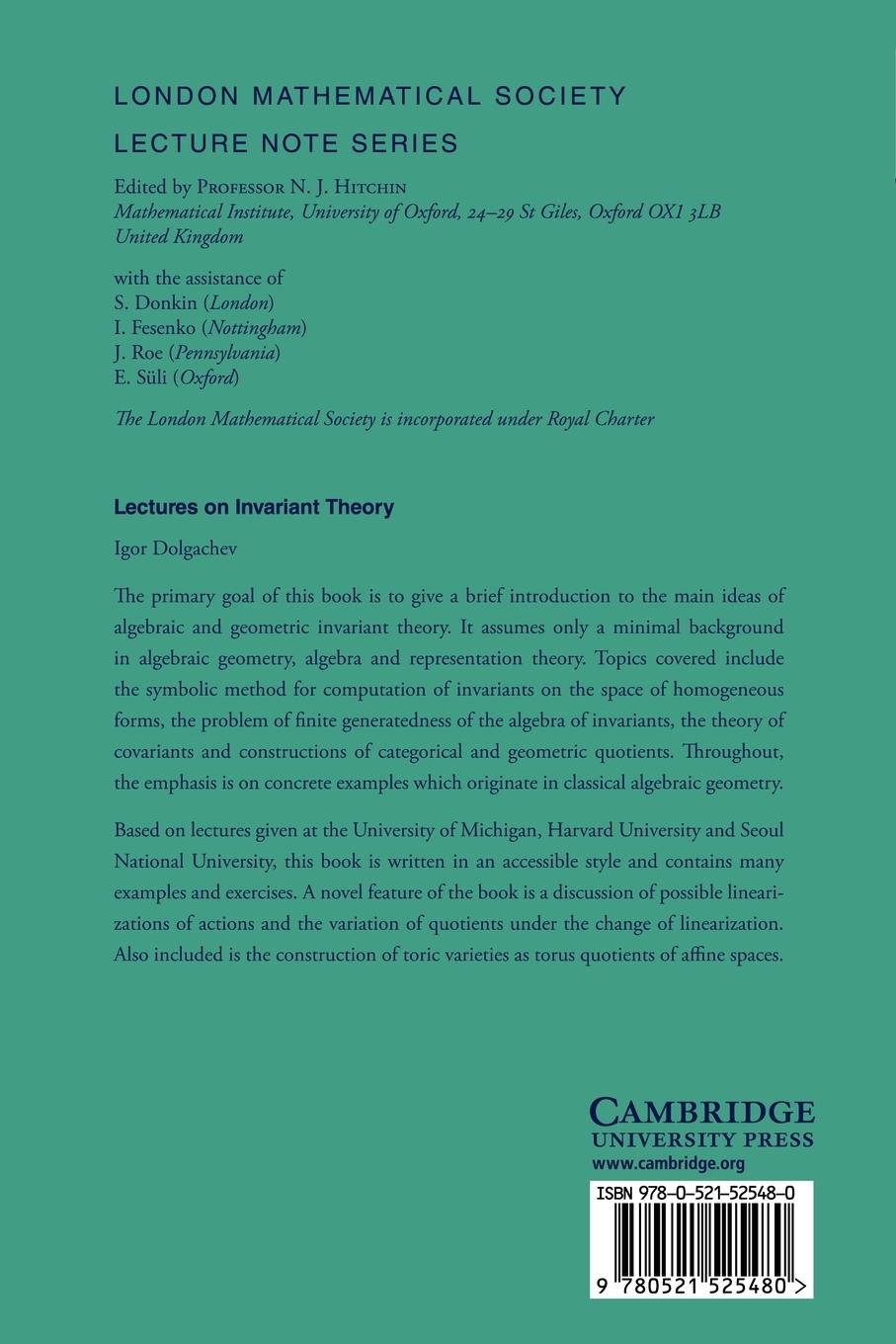 Rückseitencover Lectures on Invariant Theory