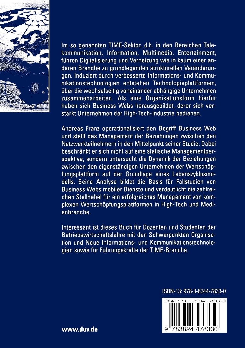 Rückseitencover Management von Business Webs