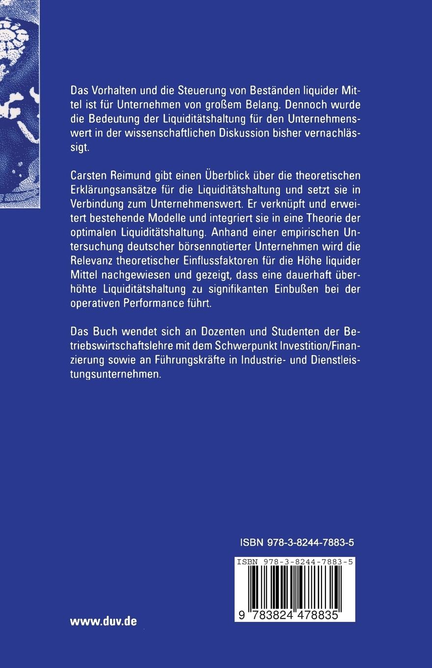 Rückseitencover Liquiditätshaltung und Unternehmenswert