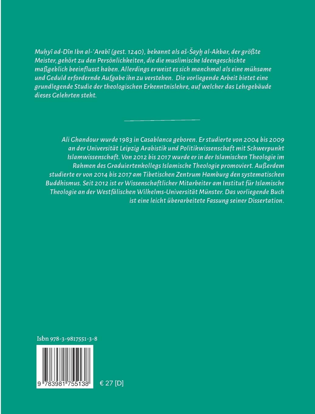 Rückseitencover Die theologische Erkenntnislehre Ibn al-Arabis