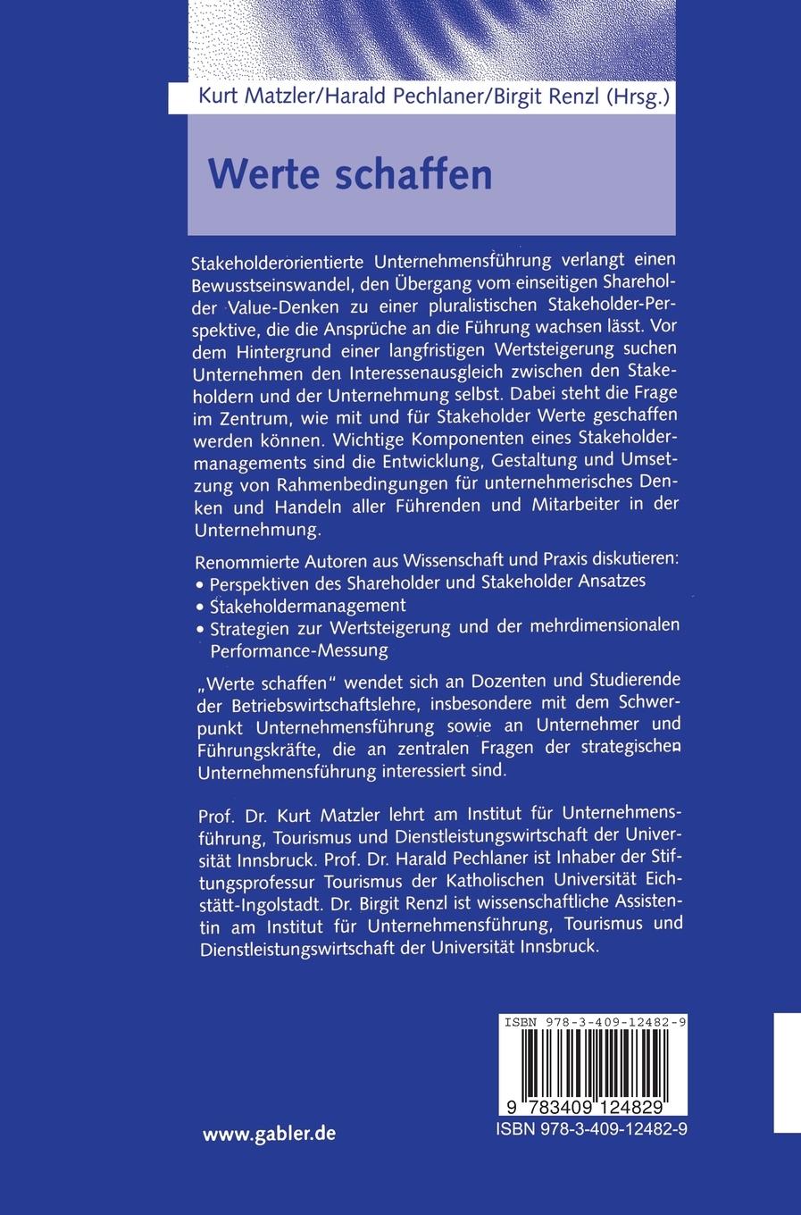 Rückseitencover Werte schaffen