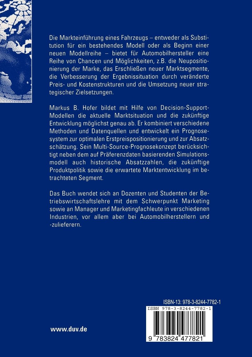 Rückseitencover Marktsimulation und Absatzprognose in der Automobilindustrie