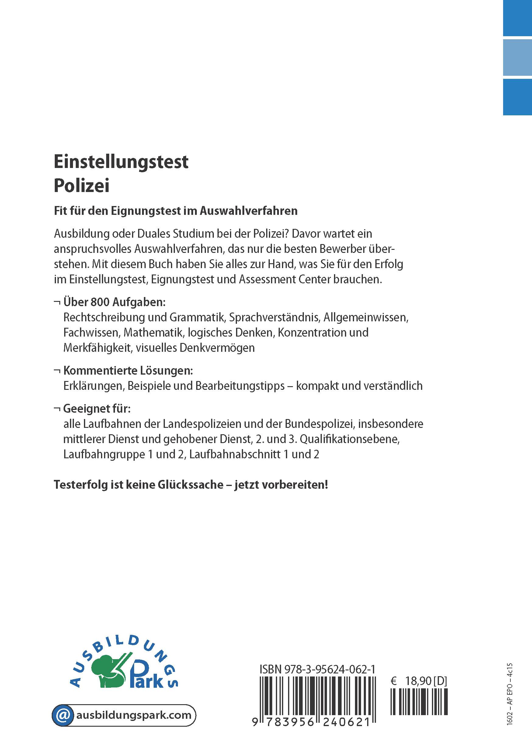 Rückseitencover Einstellungstest Polizei
