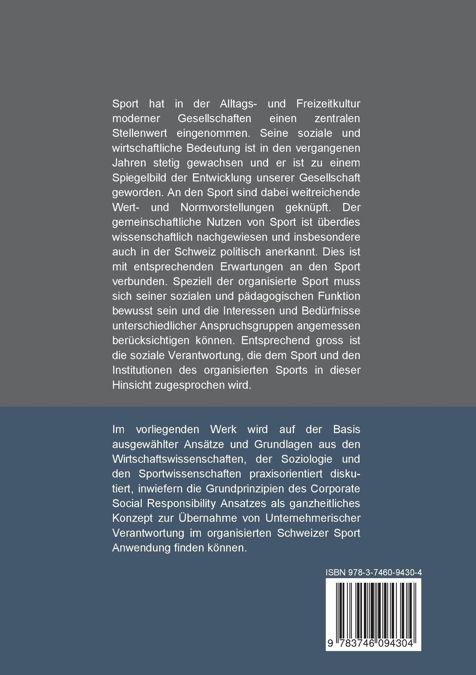 Rückseitencover Corporate Social Responsibility im privatrechtlich organisierten Schweizer Sport