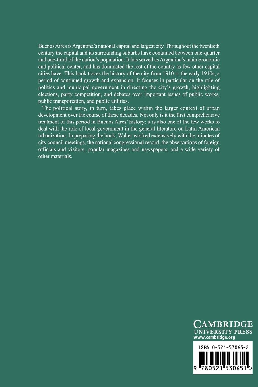 Rückseitencover Politics and Urban Growth in Buenos Aires, 1910 1942