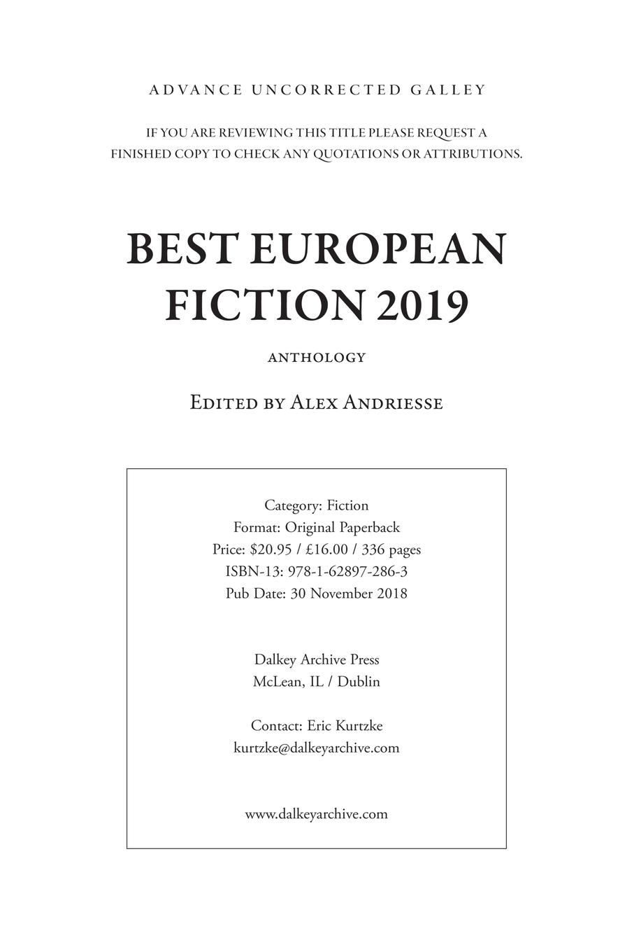 Vorderes Coverbild Best European Fiction 2019