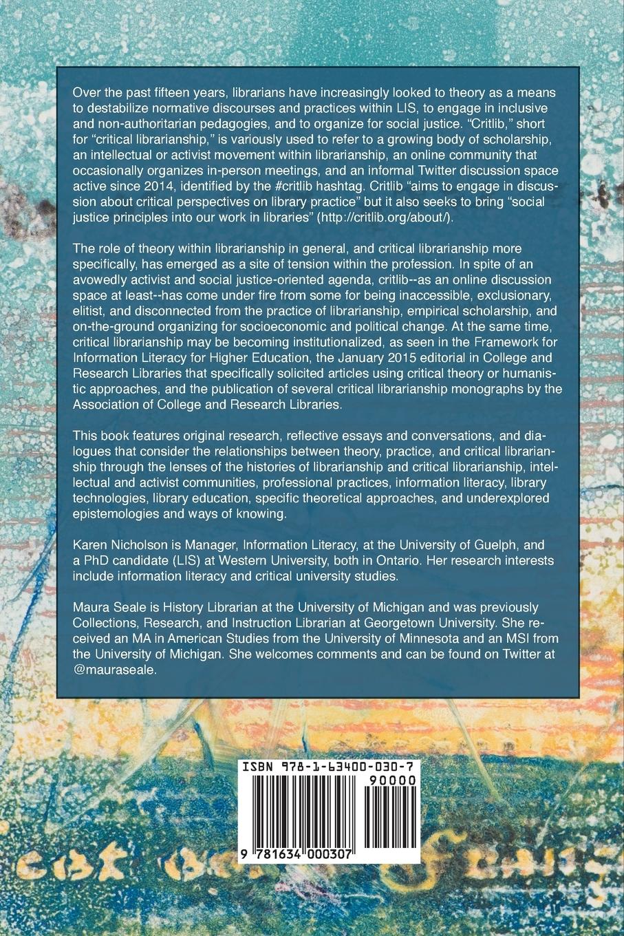 Rückseitencover The Politics of Theory and the Practice of Critical Librarianship