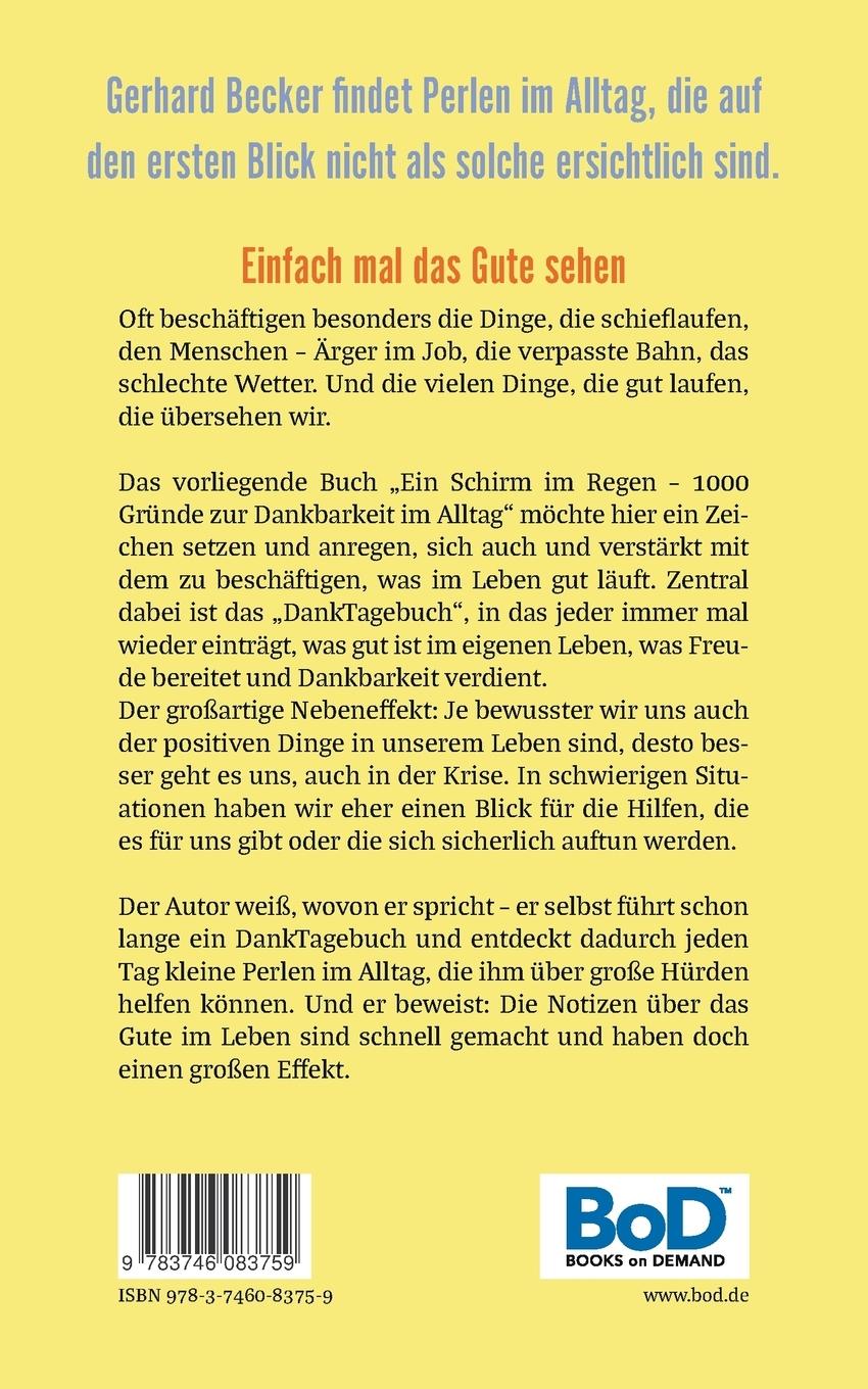 Rückseitencover Ein Schirm im Regen - 1000 Gründe zur Dankbarkeit im Alltag