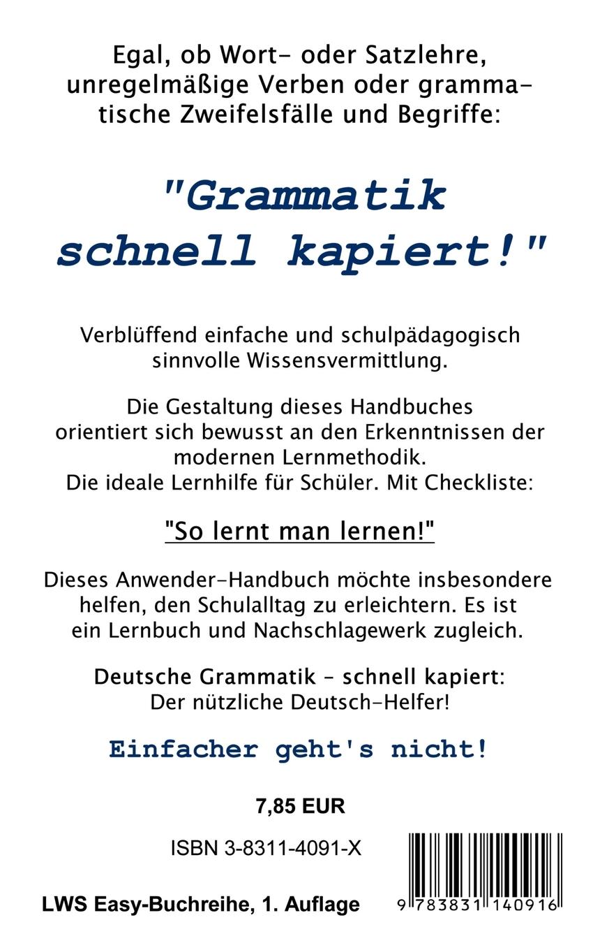 Rückseitencover Deutsche Grammatik - schnell kapiert!
