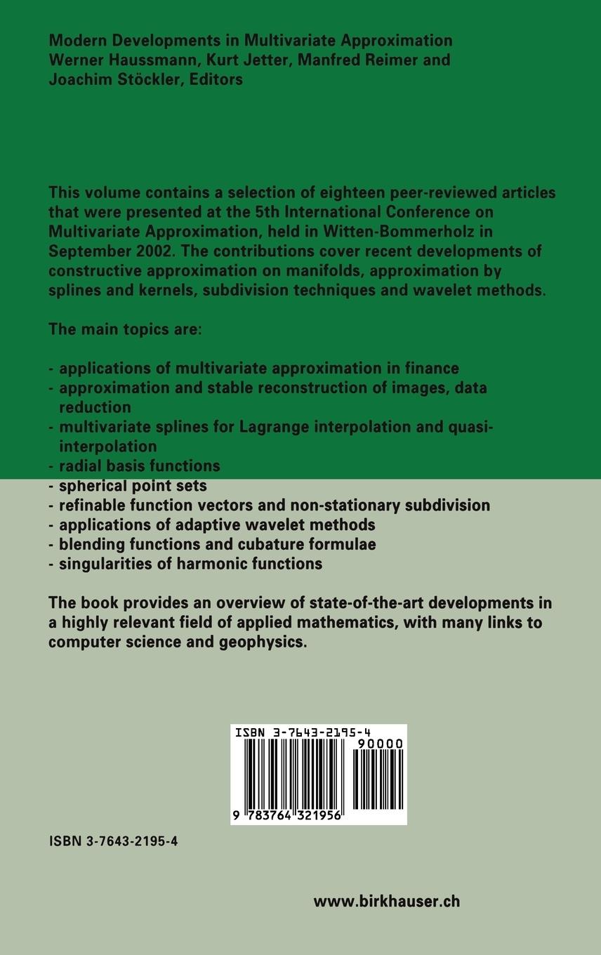Rückseitencover Modern Developments in Multivariate Approximation