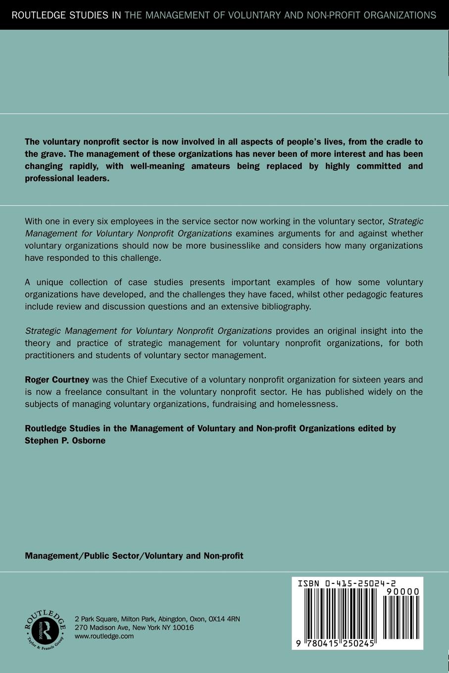 Rückseitencover Strategic Management for Nonprofit Organizations