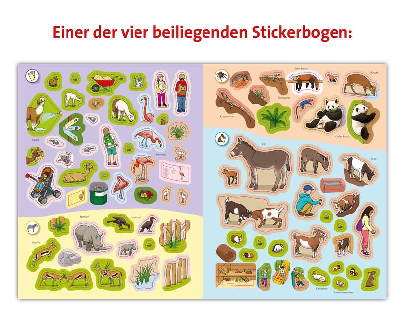 Beispielinhalt (Bild) Wieso? Weshalb? Warum? Stickerheft: Im Zoo