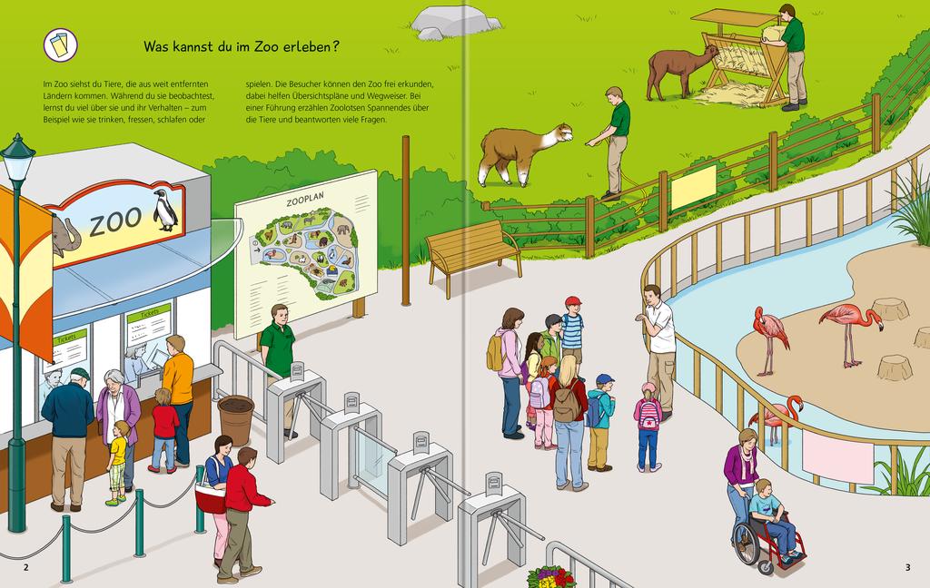 Beispielinhalt (Bild) Wieso? Weshalb? Warum? Stickerheft: Im Zoo