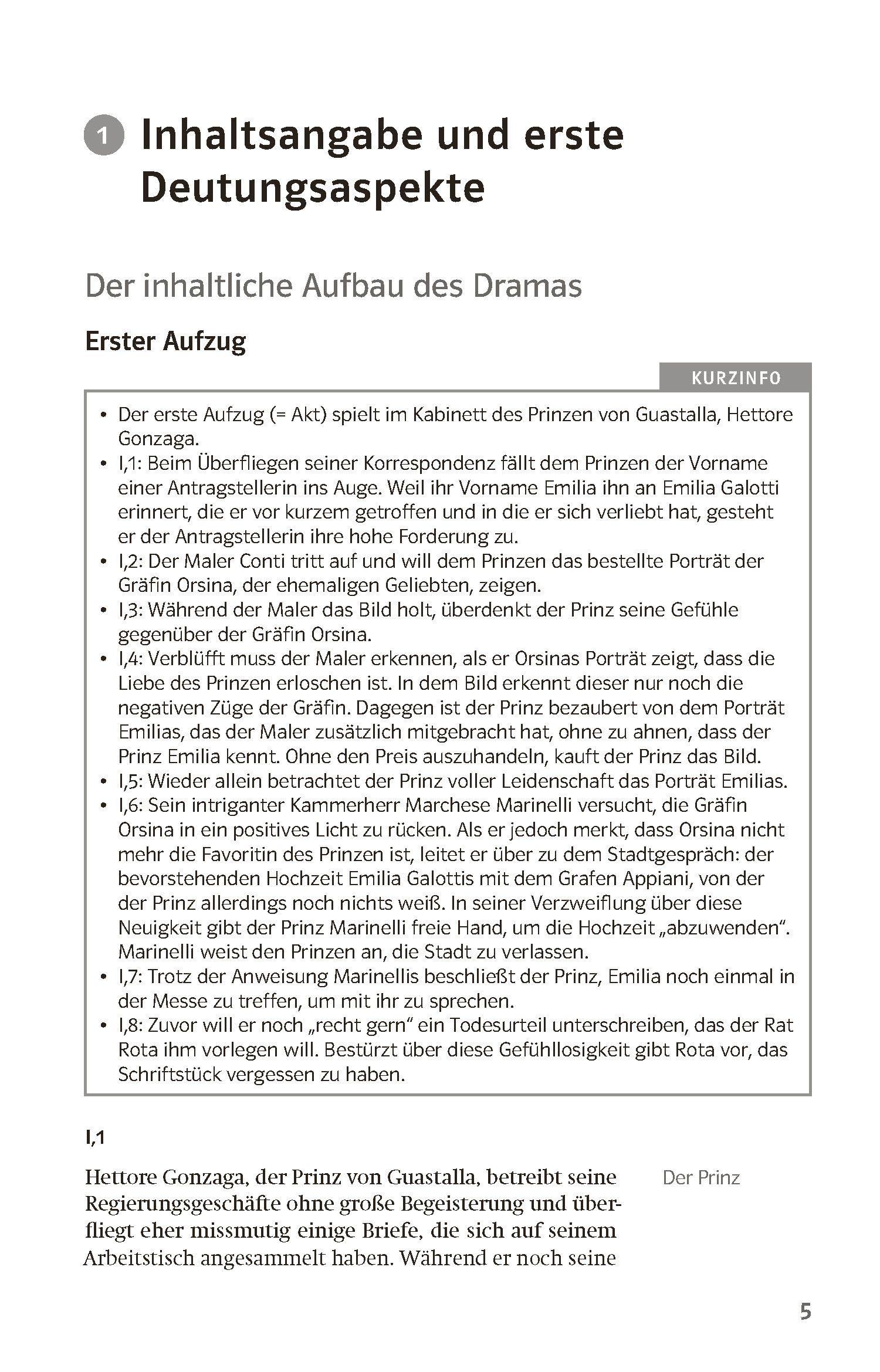 Beispielinhalt (Bild) Lektürehilfen Gotthold Ephraim Lessing "Emilia Galotti"