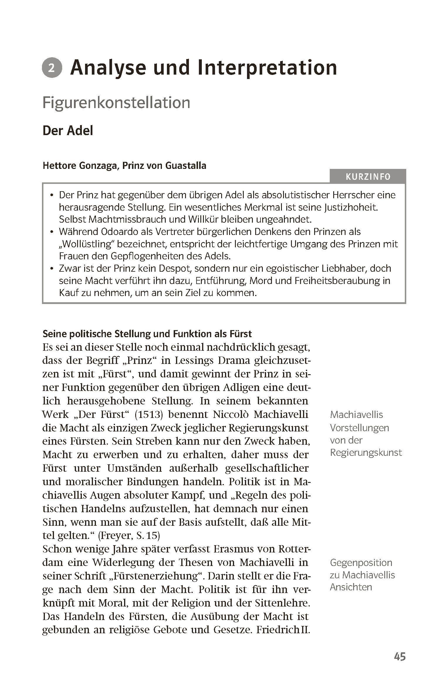 Beispielinhalt (Bild) Lektürehilfen Gotthold Ephraim Lessing "Emilia Galotti"