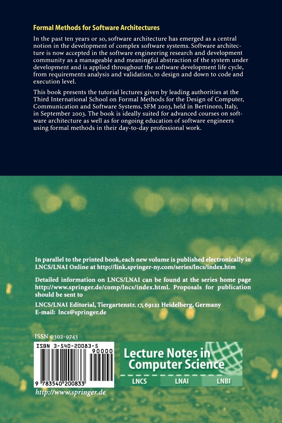 Rückseitencover Formal Methods for Software Architectures