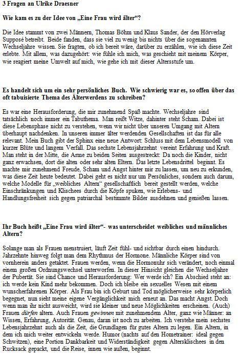 Beispielinhalt (Bild) Eine Frau wird älter