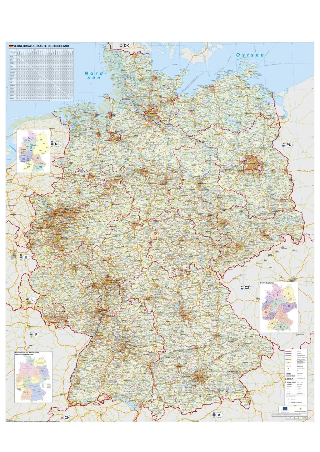 Vorderes Coverbild Verkehrswegekarte Deutschland. Wandkarte / Poster gerollt im Kunststoffrohr