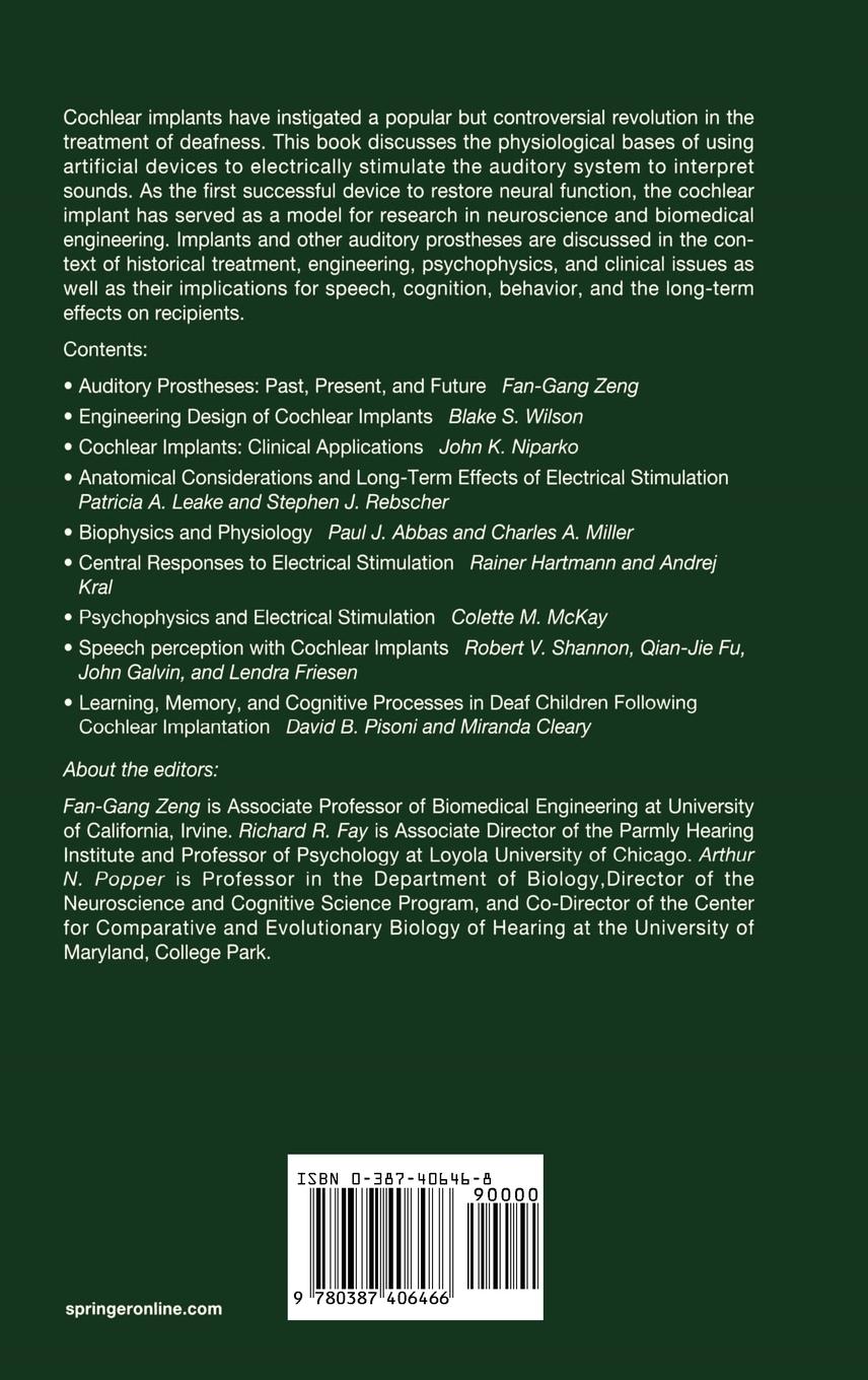 Rückseitencover Cochlear Implants: Auditory Prostheses and Electric Hearing