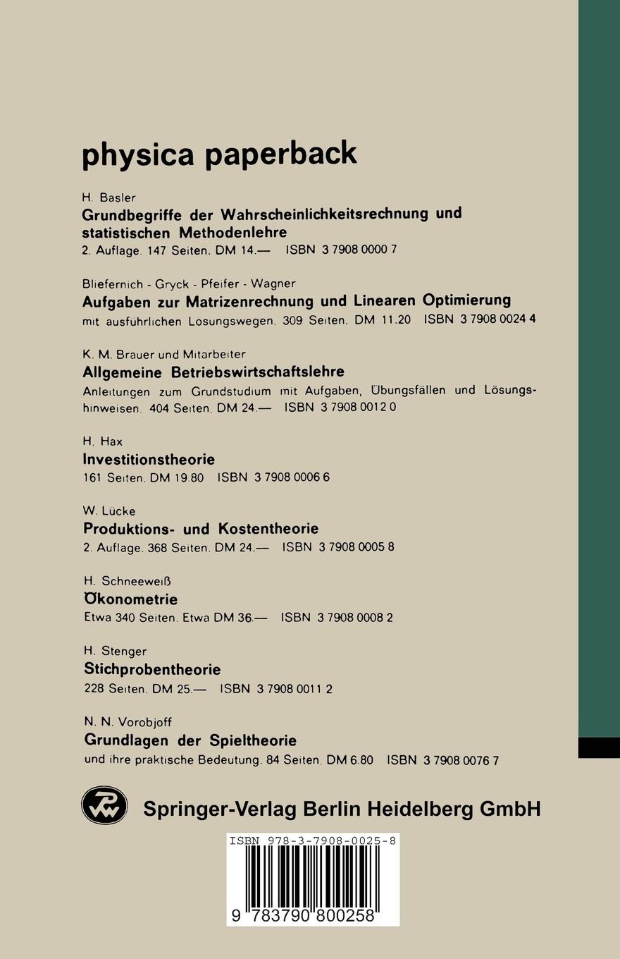 Rückseitencover Methoden und Probleme der Unternehmensforschung