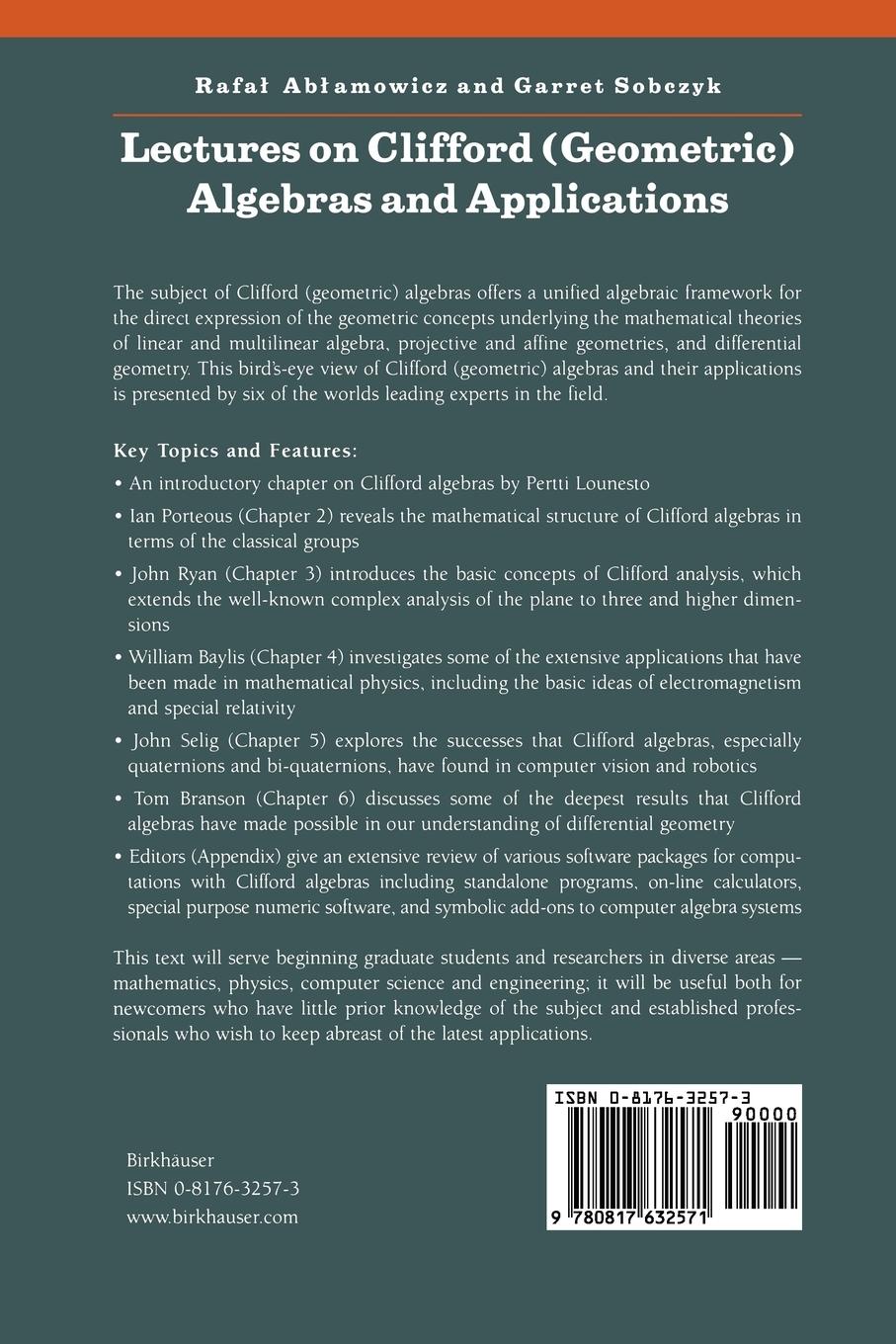 Rückseitencover Lectures on Clifford (Geometric) Algebras and Applications