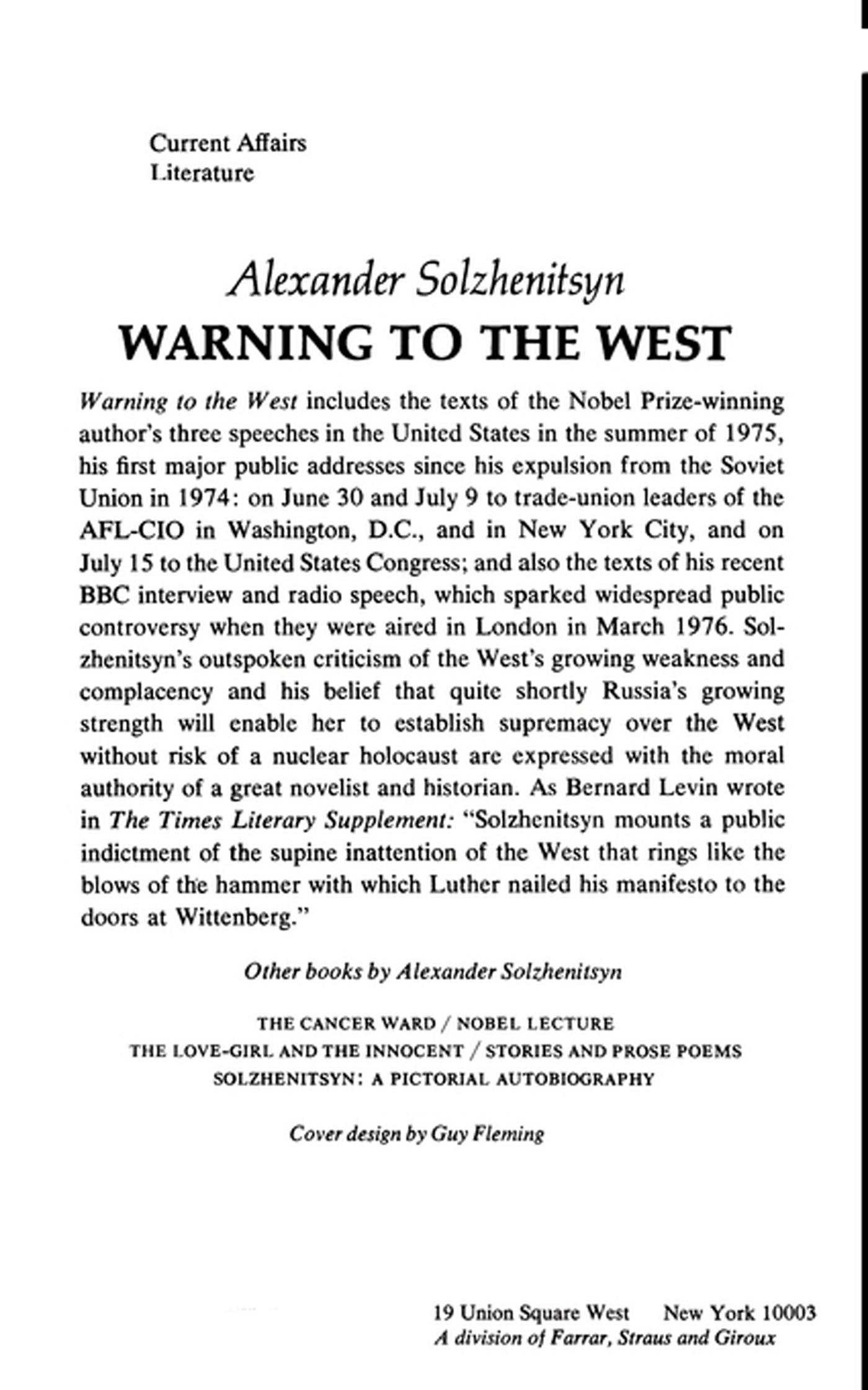 Rückseitencover Warning to the West