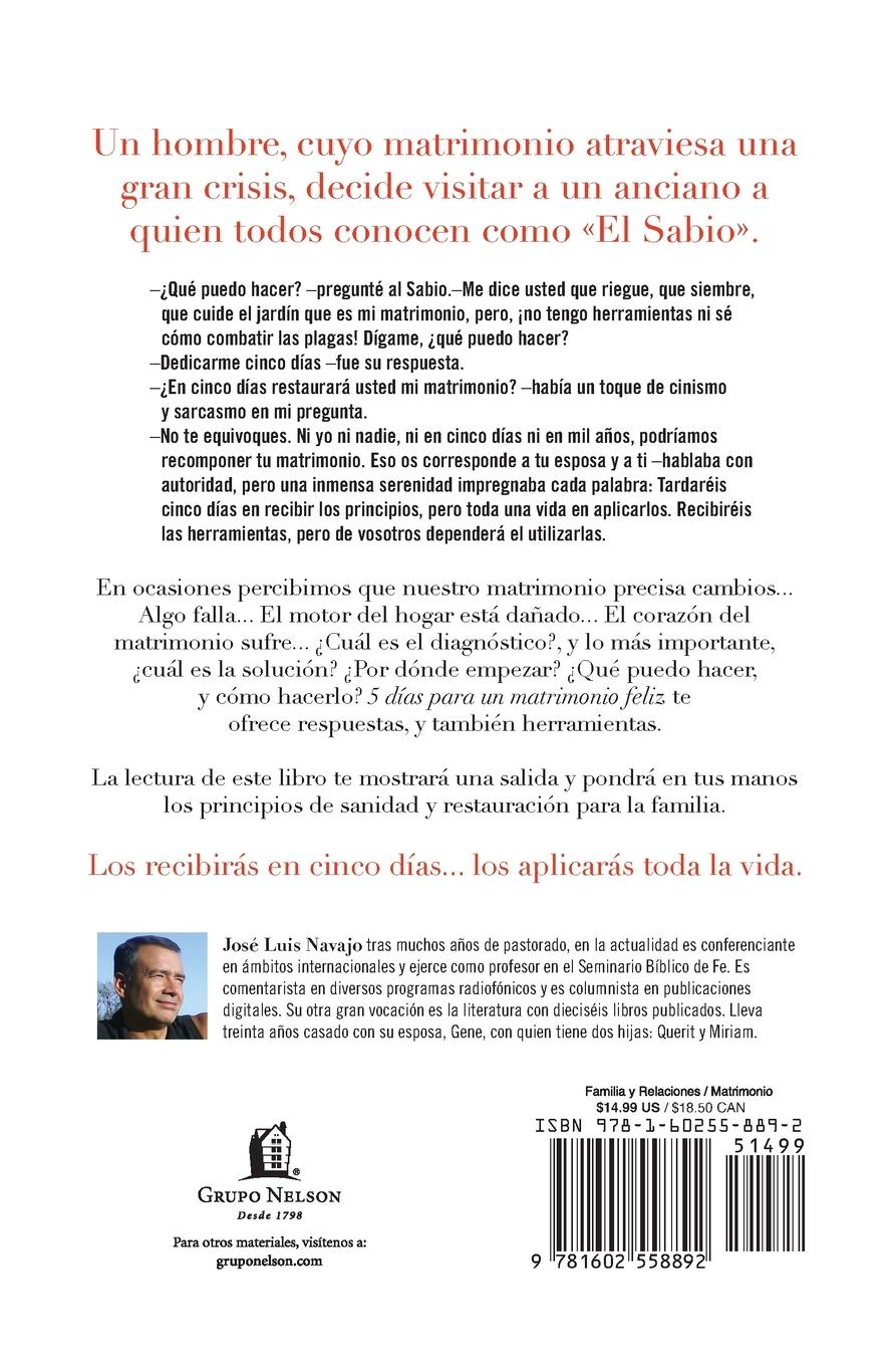 Rückseitencover 5 Días Para Un Matrimonio Feliz