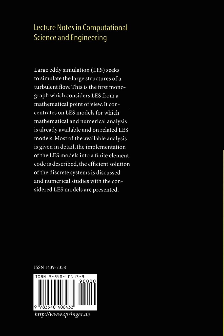 Rückseitencover Large Eddy Simulation of Turbulent Incompressible Flows